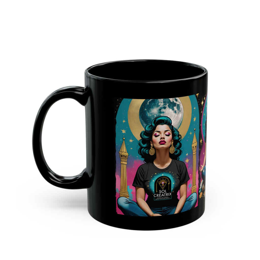 Karma's Favorite Black Ceramic Mug — Retro Pinup Meditation Design (11oz/15oz)