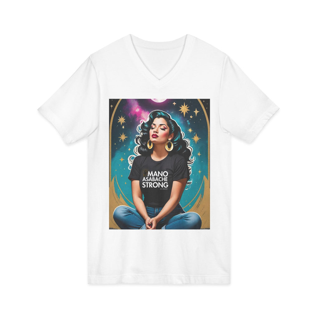 Mano Asábache Strong Vintage Retro Glam V-Neck Tee — Empowering Puerto Rican Pride T-Shirt