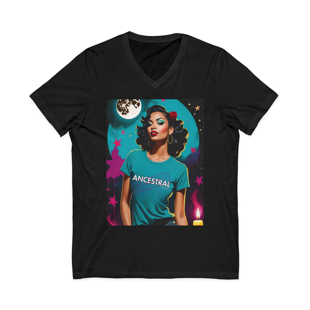 Ancestral Approved  Vintage Glam V-Neck Tee — Retro Glam Portrait Graphic T-Shirt