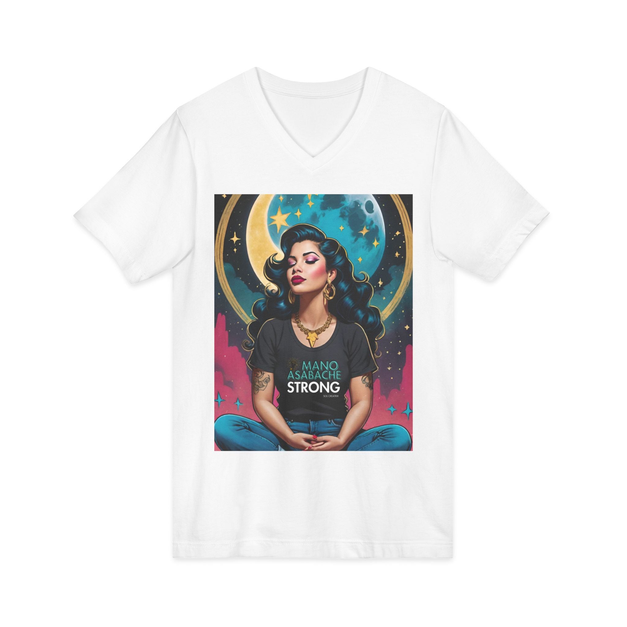 ManoAsabache Strong Vintage Retro Glam Unisex Jersey Short Sleeve V-Neck Tee