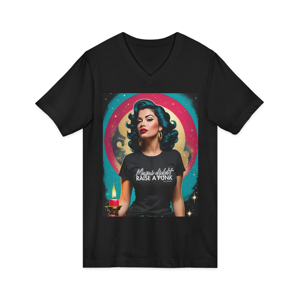 Mama Didn't Raise a Punk Vintage Retro Glam V-Neck Tee — Retro Pinup Graphic Shirt