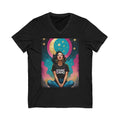 Cosmic Gang Vintage Retro Glam V‑Neck Tee — Retro Moon & Stars Graphic T‑Shirt