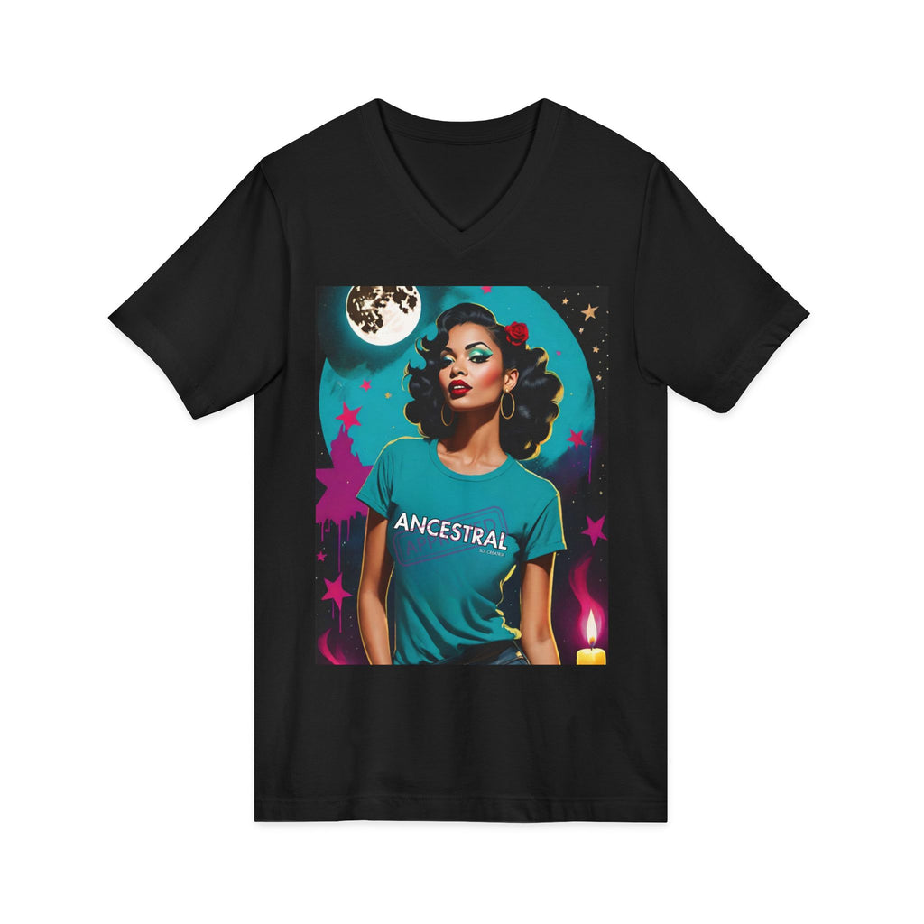 Ancestral Approved  Vintage Glam V-Neck Tee — Retro Glam Portrait Graphic T-Shirt