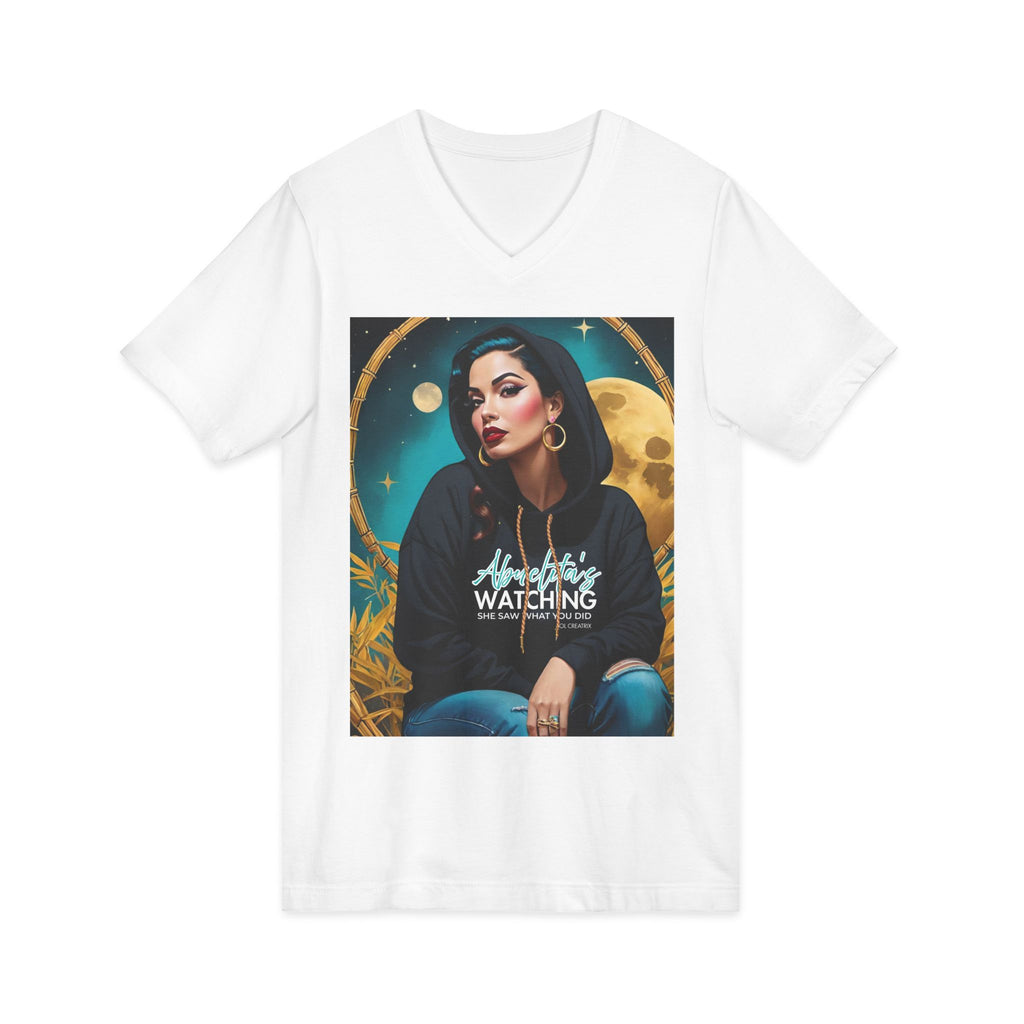 Abuelita is watching, she saw what you did Vintage Retro Glam Portrait V-Neck Tee