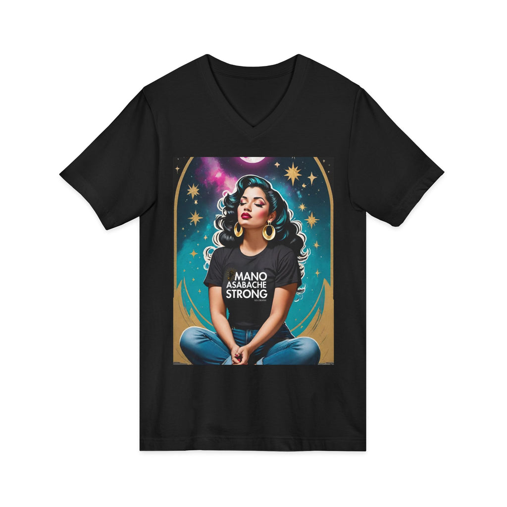 Mano Asábache Strong Vintage Retro Glam V-Neck Tee — Empowering Puerto Rican Pride T-Shirt