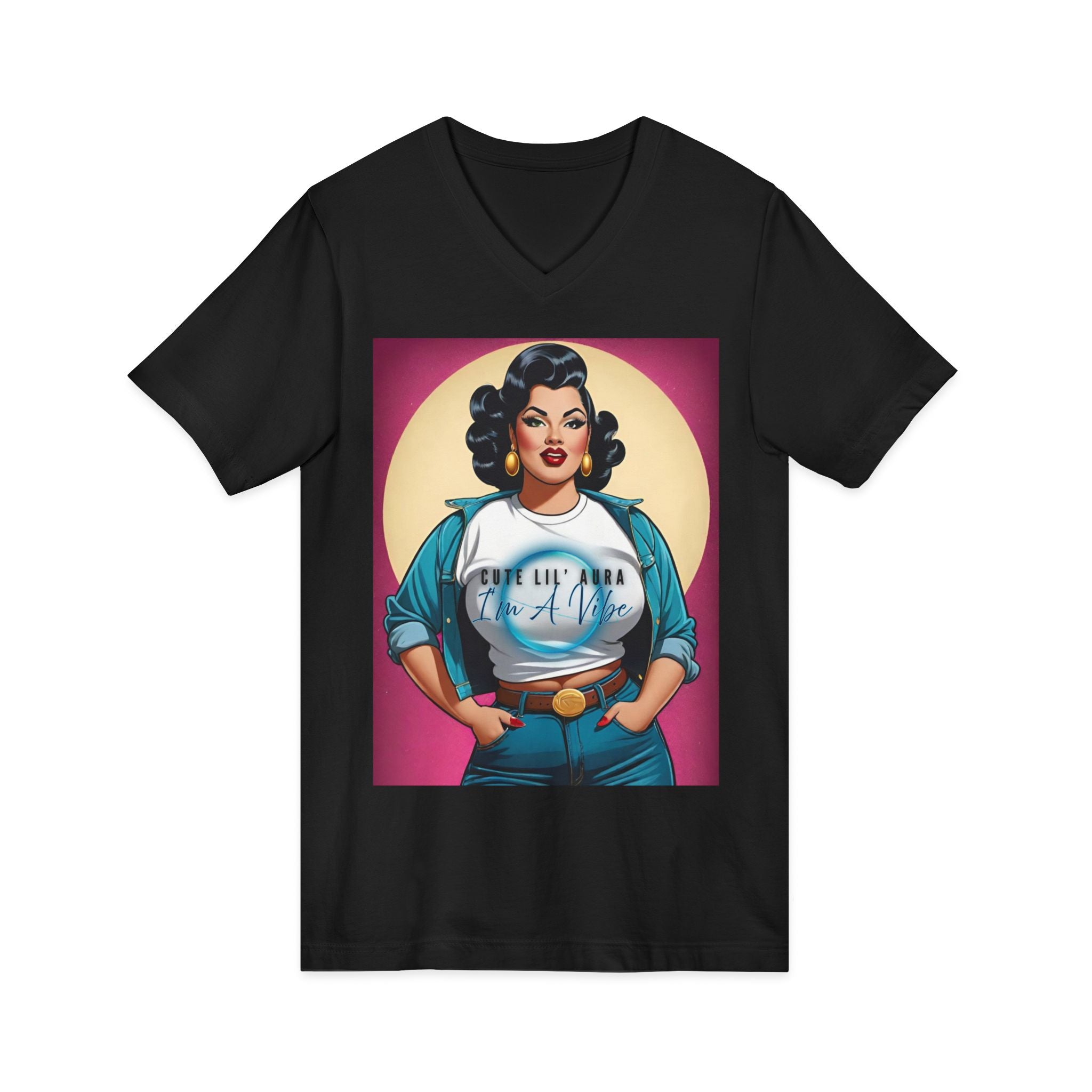 Cute Lil Aura I'm A Vibe Vintage Retro Glam Pin-Up V-Neck Tee
