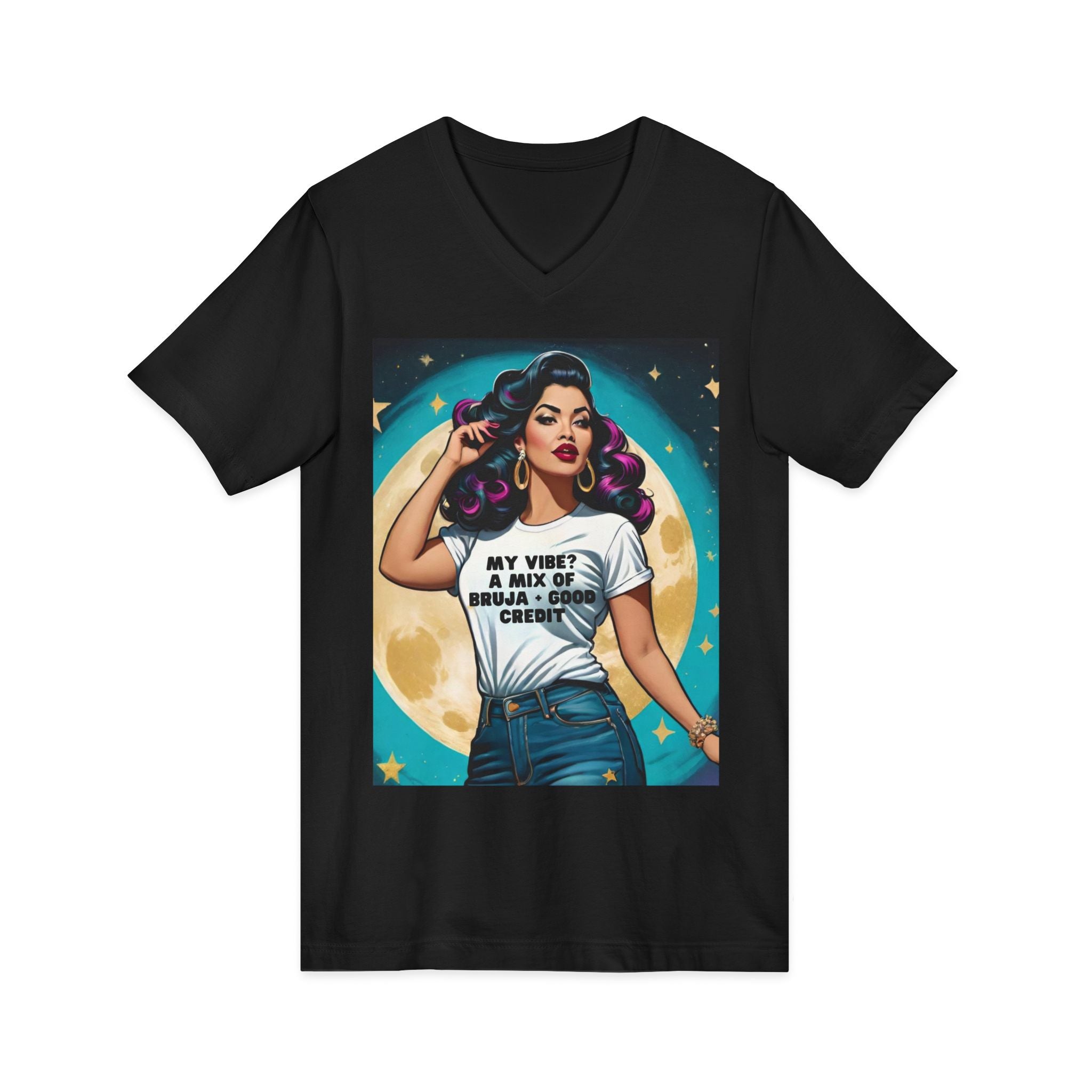 "My Vibe? A Mix of Bruja and Good Credit Vintage Retro Glam Pin UPV-Neck Tee