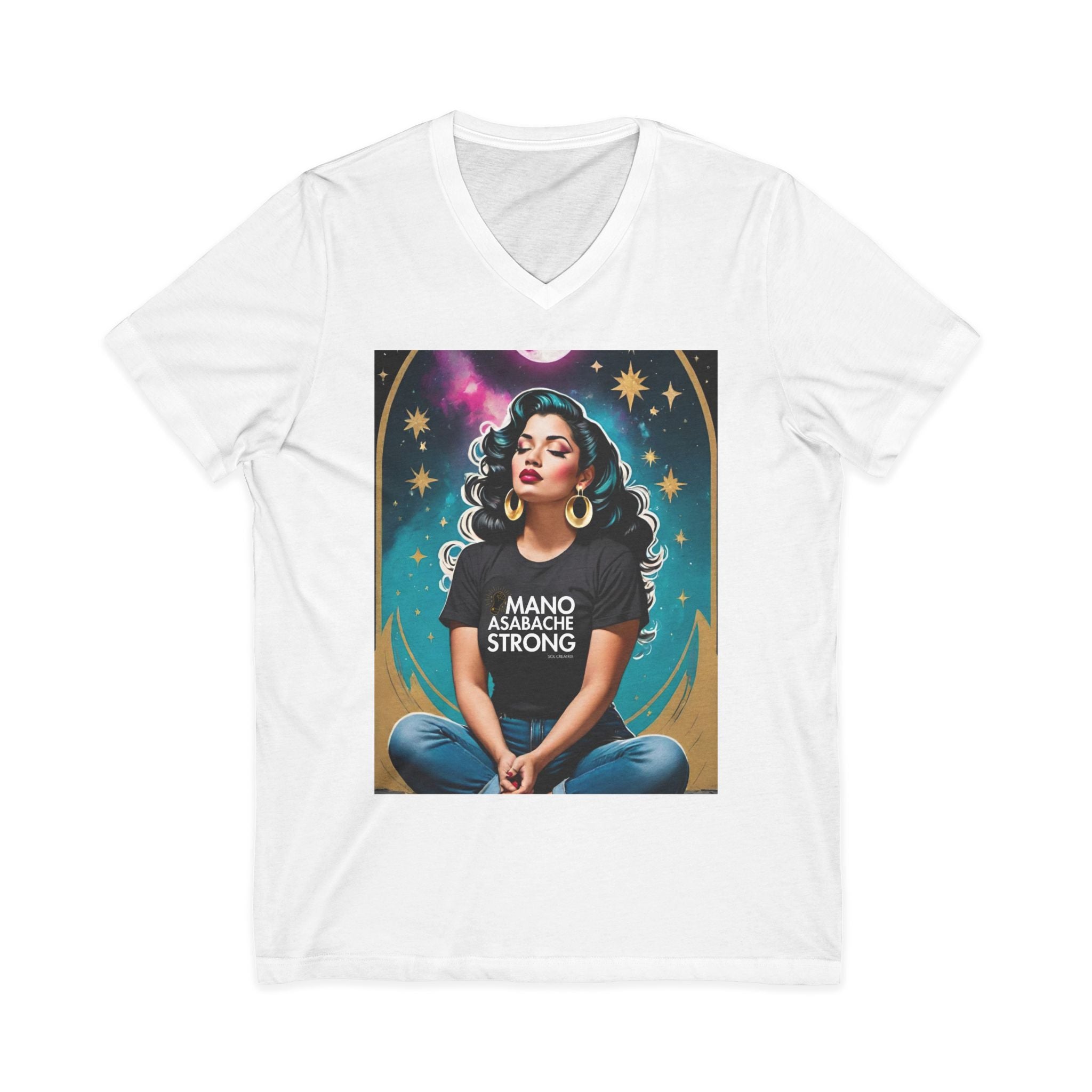Mano Asábache Strong Vintage Retro Glam V-Neck Tee — Empowering Puerto Rican Pride T-Shirt