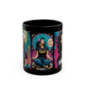 Karma's Favorite Black Ceramic Mug — Retro Pinup Meditation Design (11oz/15oz)
