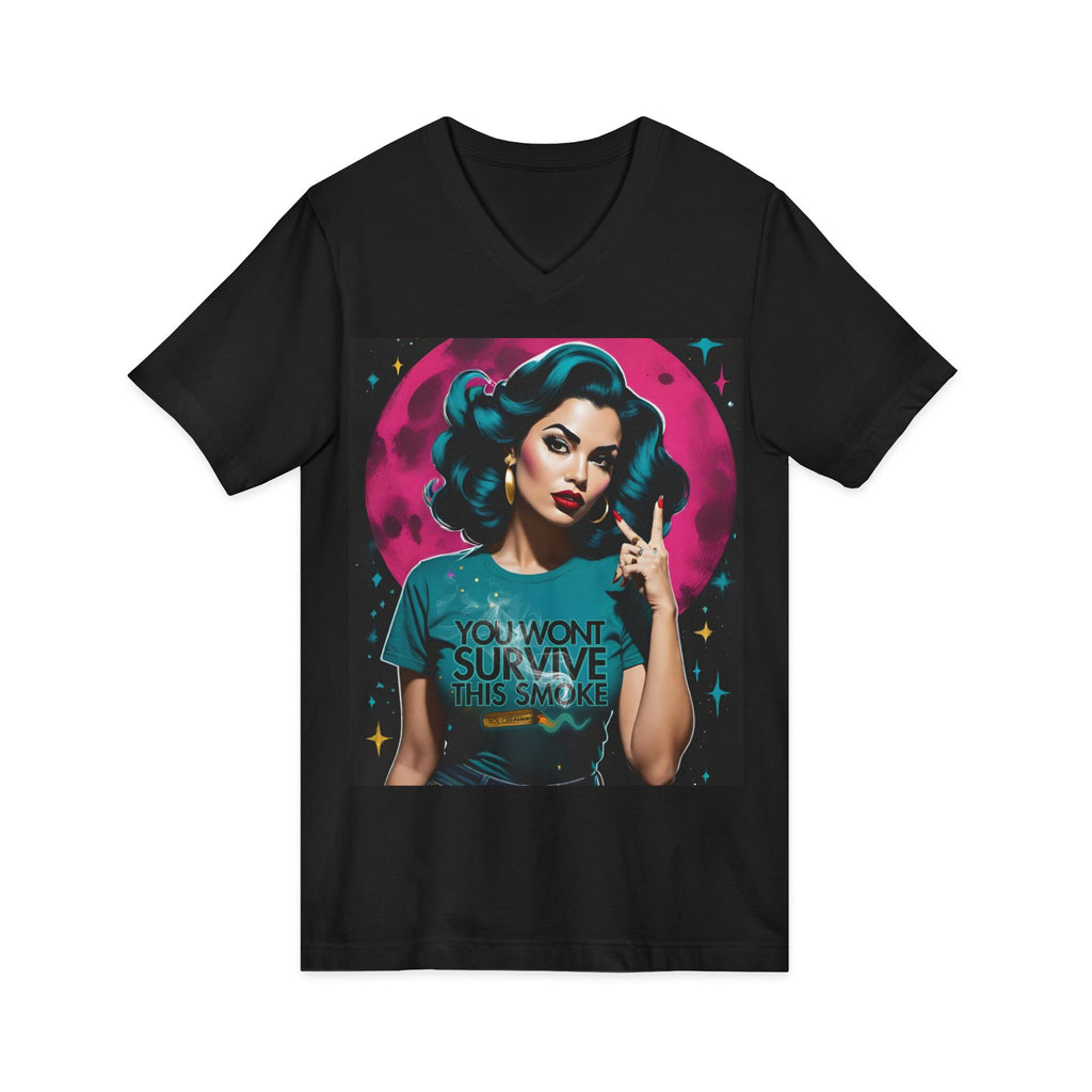 You Won't Survive this Smoke - Palo SantoVintage Glam V-Neck Tee — "You Won't Survive This Smoke" Graphic