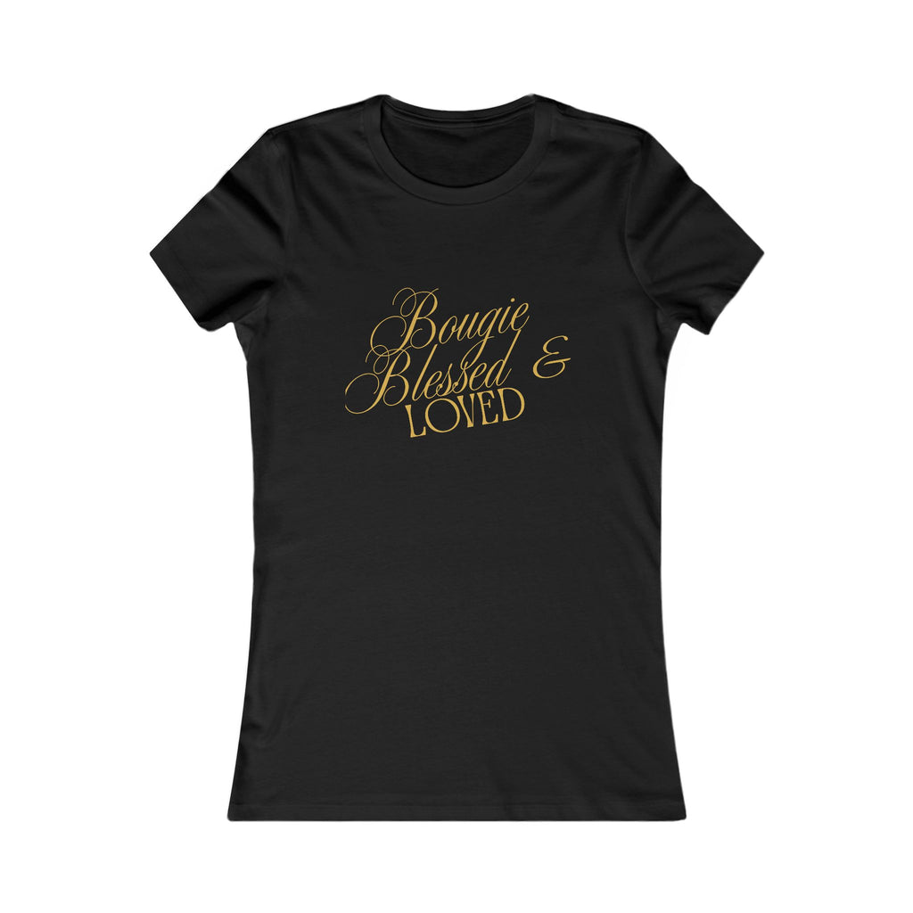 Bougie Blessed & Loved Women's Tee — Inspirational Gold Script Graphic Shirt