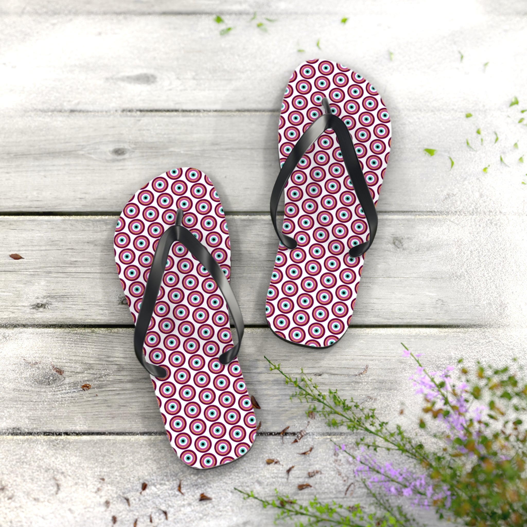 Boho Patterned Flip Flops | Summer Footwear, Beach Shoes, Vacation Sandals, Poolside Accessories, Gift for Her