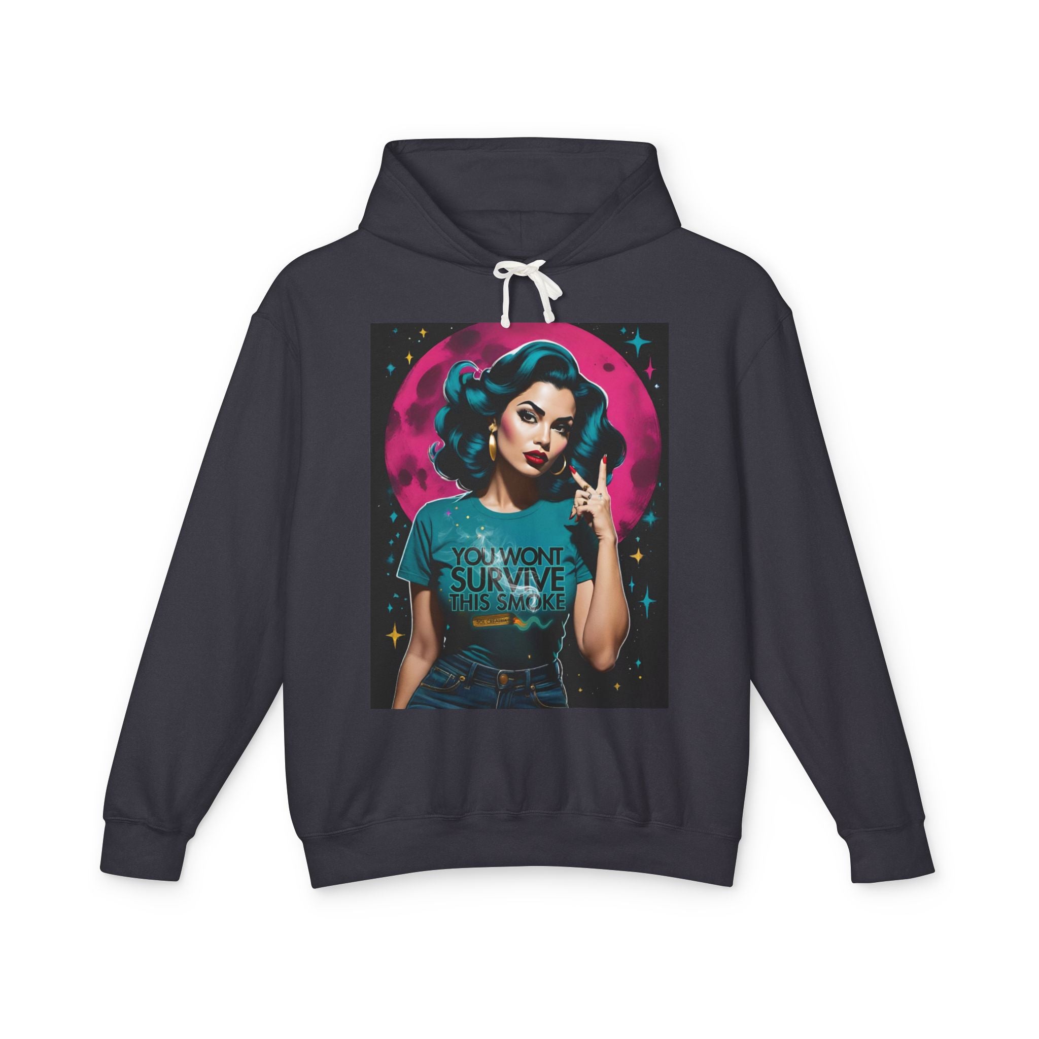 Vintage Pinup Moon Hoodie — "You Won't Survive" Graphic Pullover