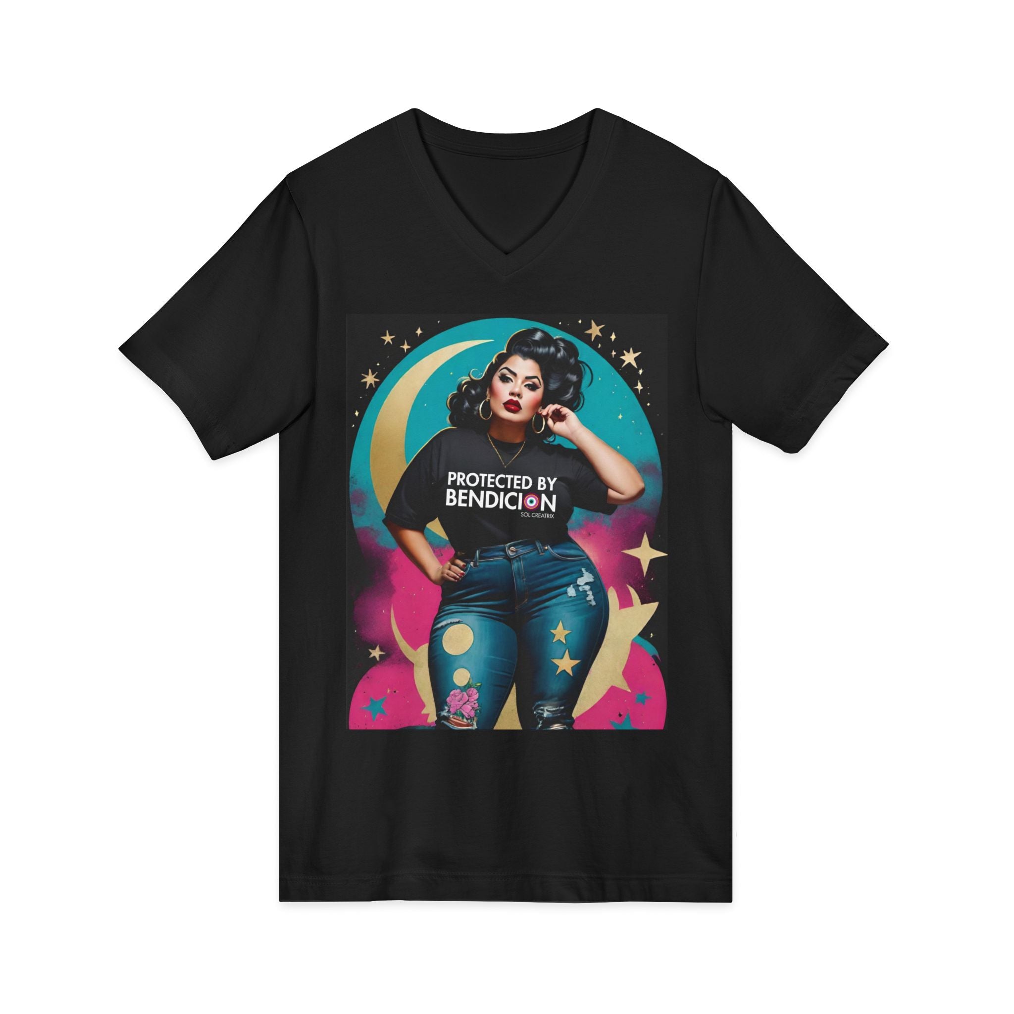 Protected by the Bendicion Vintage Retro Glam V-Neck Tee