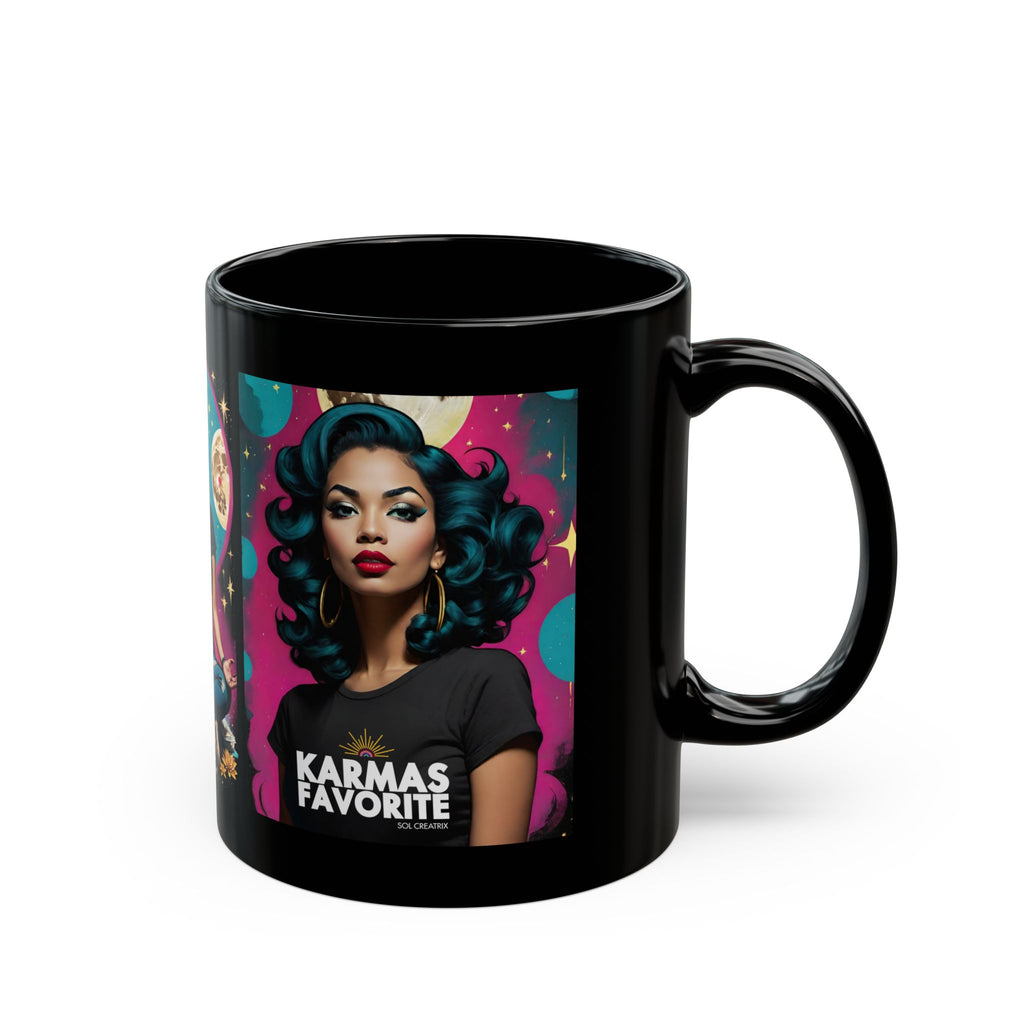 Karma's Favorite Black Ceramic Mug — Retro Pinup Meditation Design (11oz/15oz)