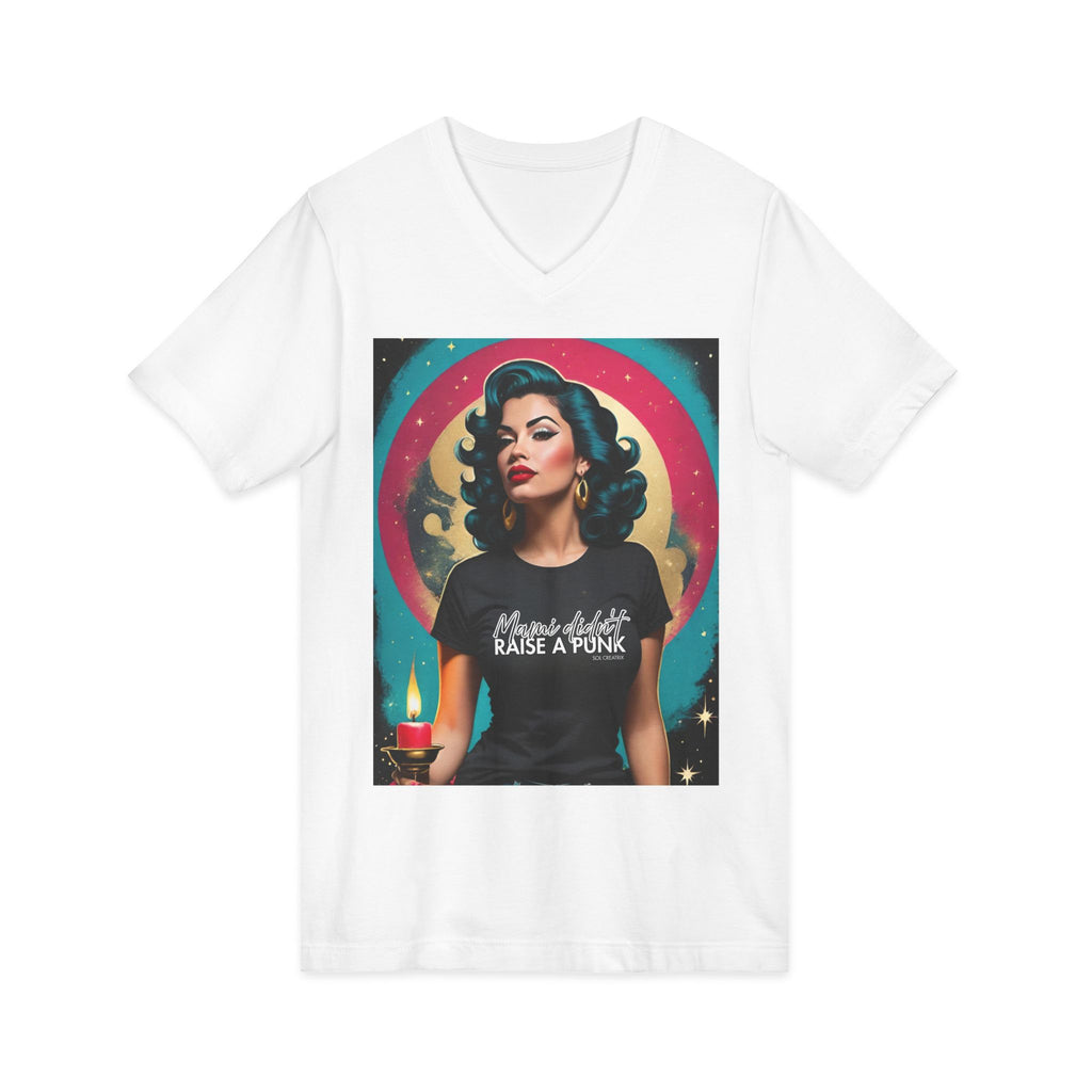 Mama Didn't Raise a Punk Vintage Retro Glam V-Neck Tee — Retro Pinup Graphic Shirt