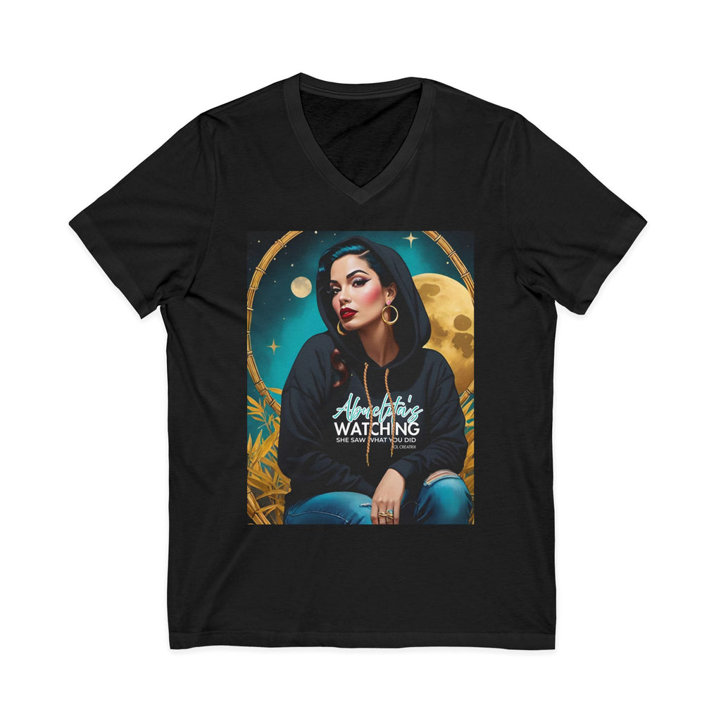 Abuelita is watching, she saw what you did Vintage Retro Glam Portrait V-Neck Tee