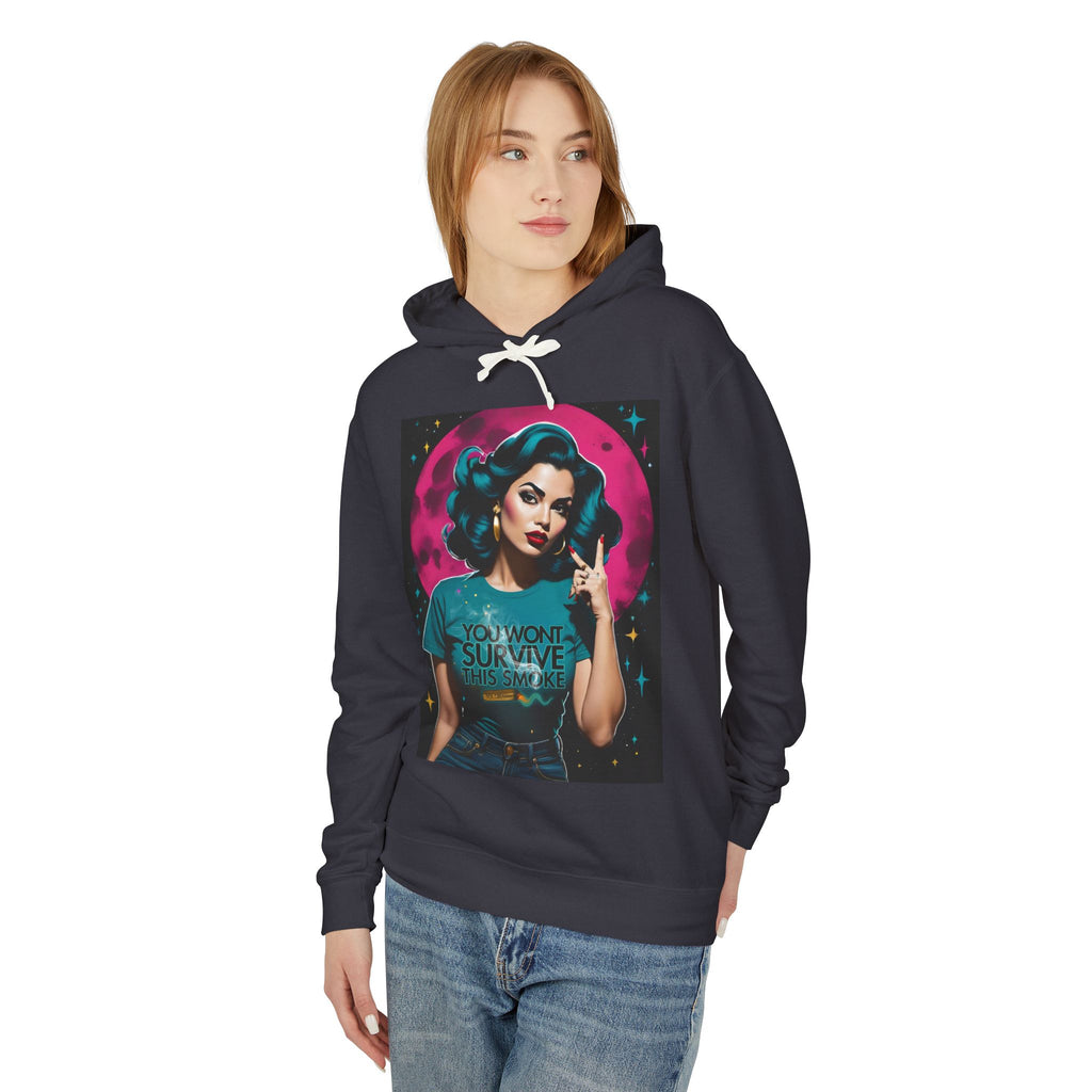 Vintage Pinup Moon Hoodie — "You Won't Survive" Graphic Pullover