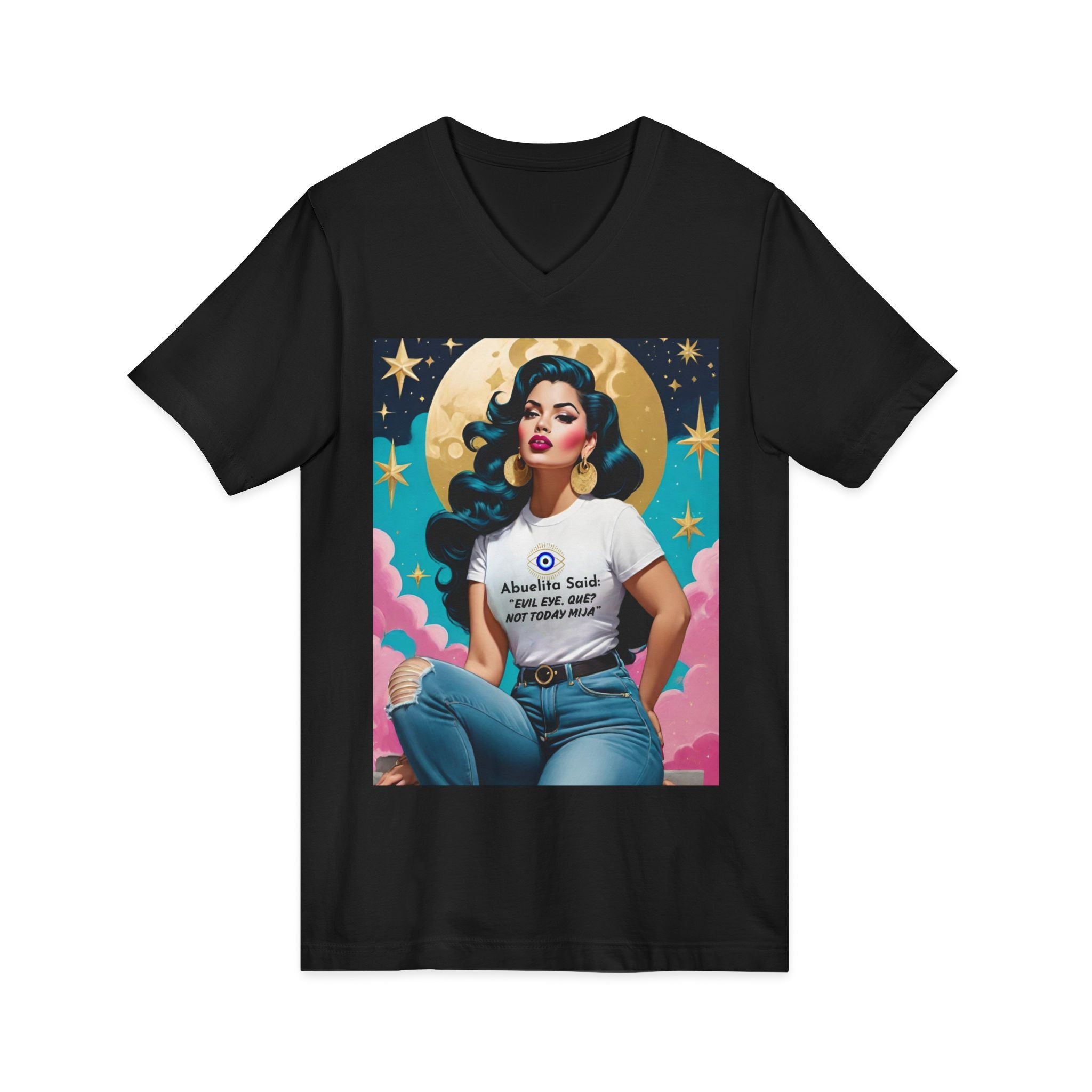 Abuelita said: Evil eye que? Not today Mija Vintage Retro Glam Pinup V-Neck Tee Graphic