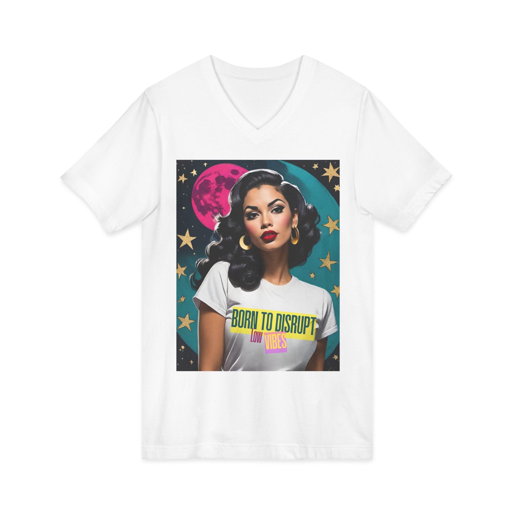 Born to Disrupt Low Vibes Vintage Retro Glam Graphic V‑Neck Tee