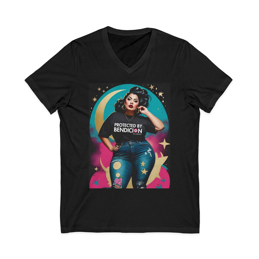 Protected by the Bendicion Vintage Retro Glam V-Neck Tee