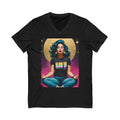 Glow Up Vintage Retro Glam Meditation V-Neck Tee — 'Glow Up' Retro Goddess Graphic T-Shirt